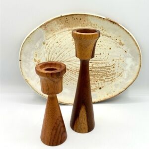 2 Scandanavian Wooden Candlesticks MCM Vintage